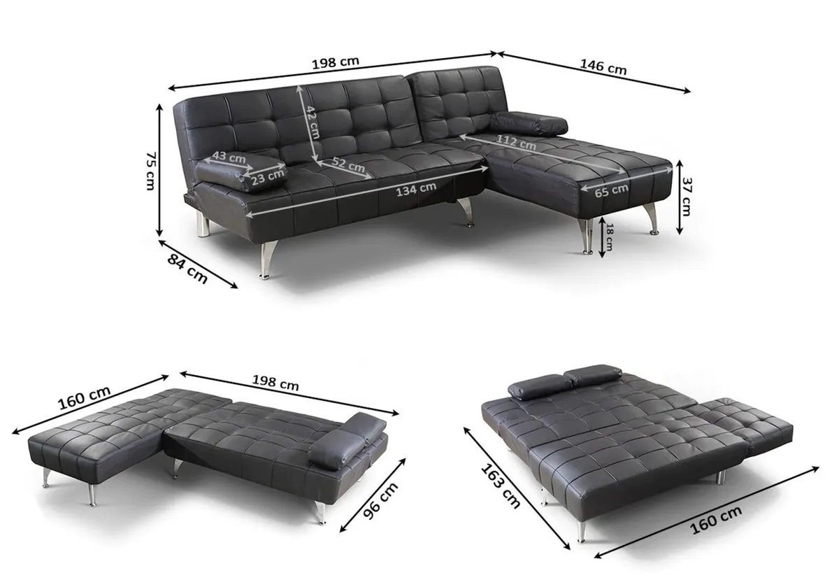 Grey Corner Sofa Bed with Chaise Longue, Aroa xs - Image 4