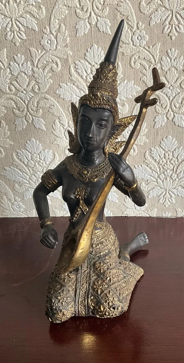 Vintage Gilded Bronze and Dark Patina Statue - Image 2