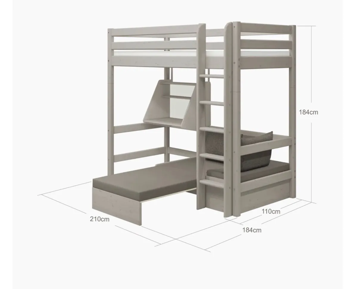 Flexa high bed with sofa, ladder, desk, mattress - Image 1