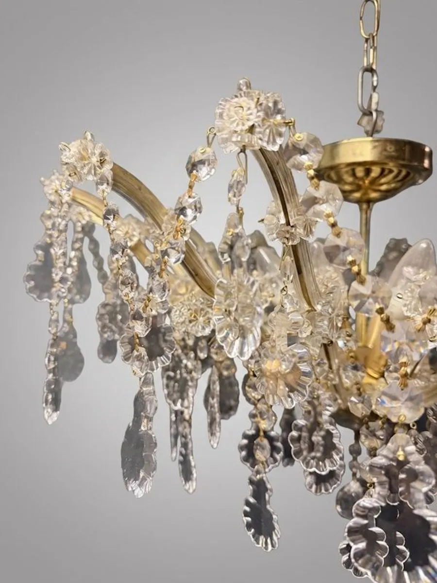 Elegant Marie Theresa Semi Flush Brass & Crystal 8 Light Chandelier - Image 4