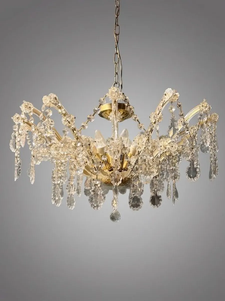 Elegant Marie Theresa Semi Flush Brass & Crystal 8 Light Chandelier - Image 1