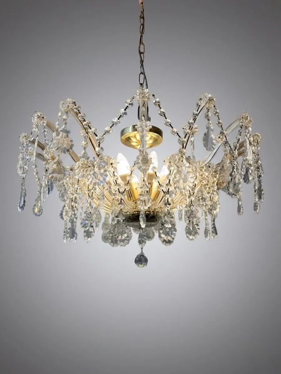Elegant Marie Theresa Semi Flush Brass & Crystal 8 Light Chandelier - Image 2