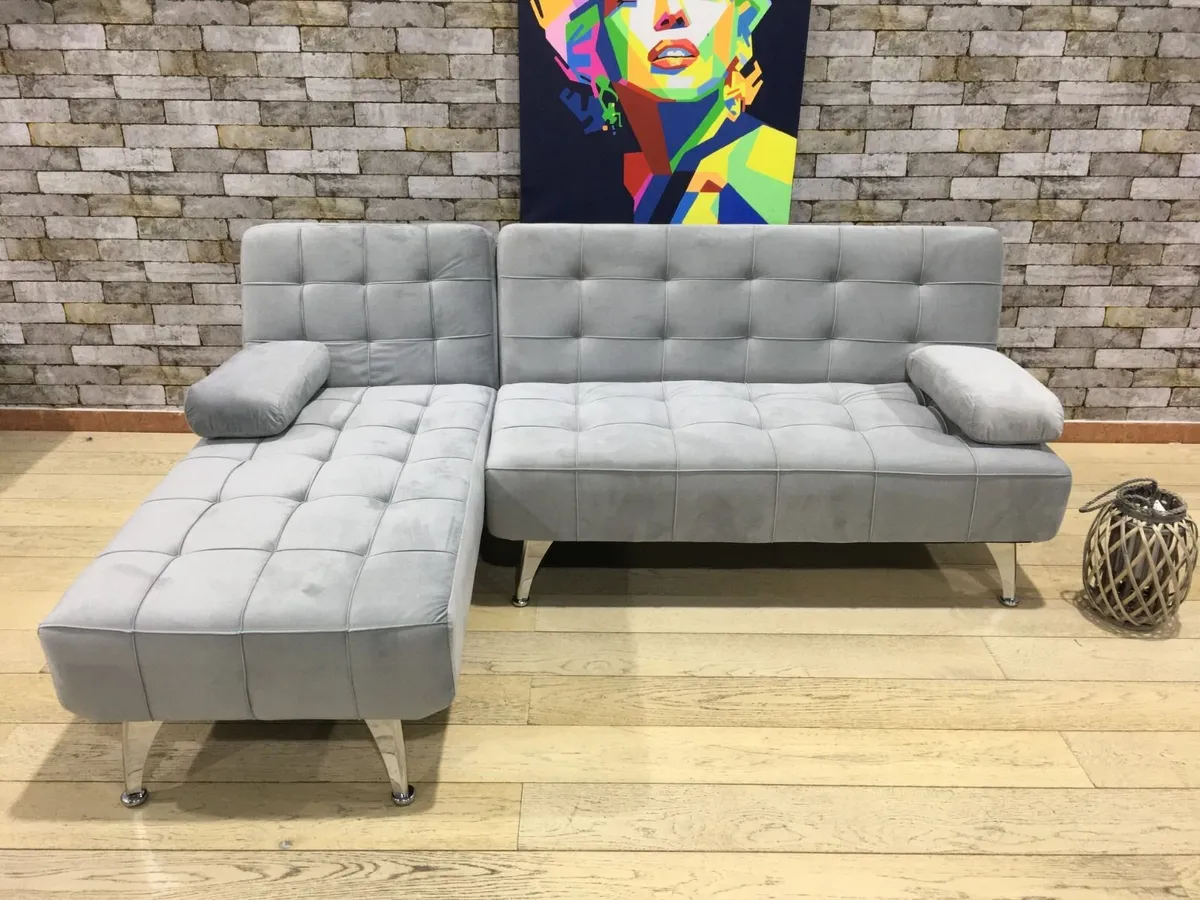 Grey Corner Sofa Bed with Chaise Longue, Aroa xs - Image 1
