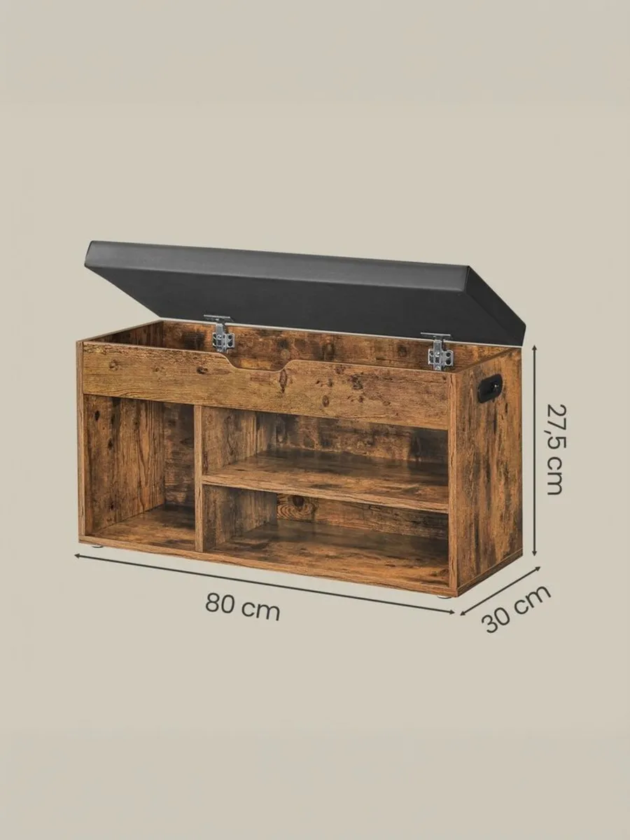Shoe Storage Bench with Padded Seat and 3 Open Com - Image 4