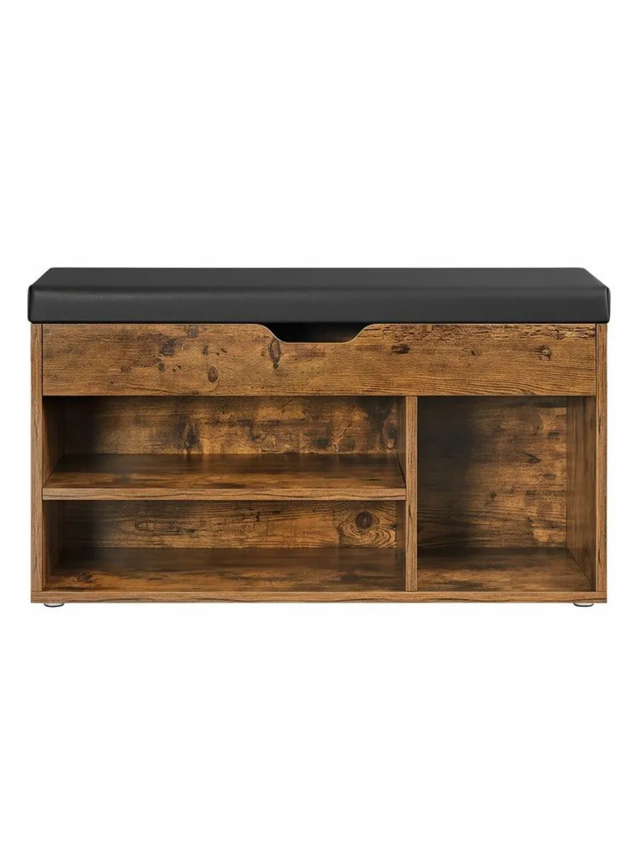 Shoe Storage Bench with Padded Seat and 3 Open Com - Image 3