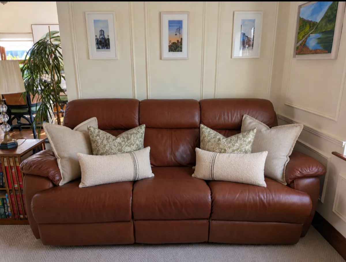 3 seater, Italian leather, electric recliner couch - Image 1