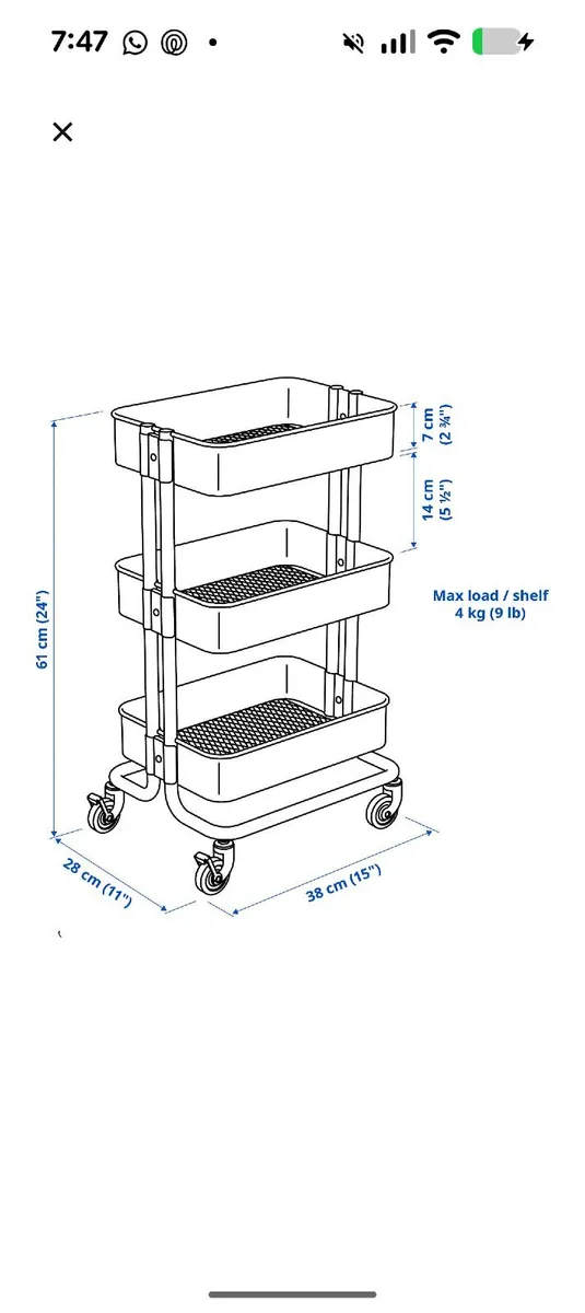 Three tier metal storage trolley IKEA, yellow - Image 4