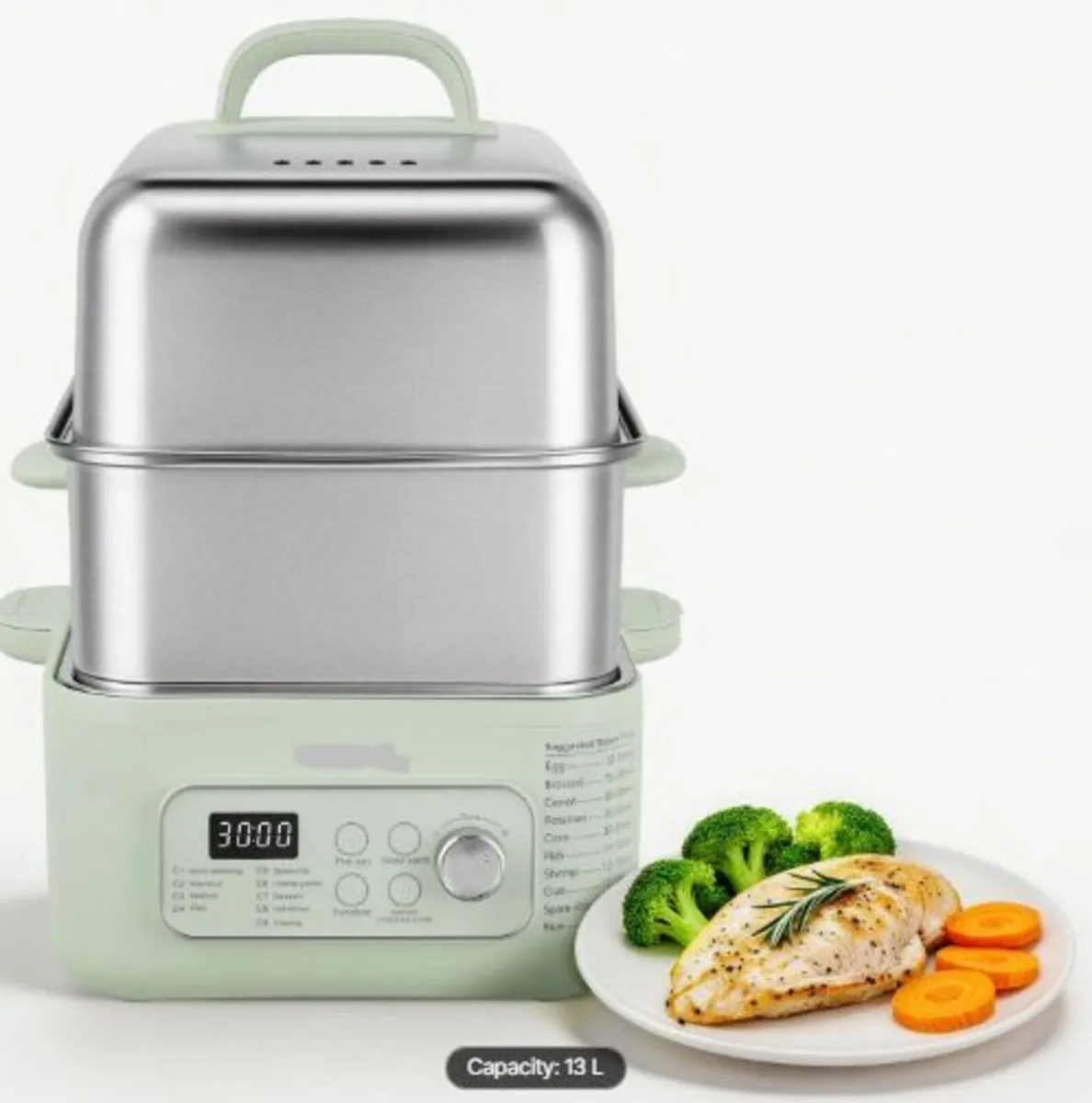 Electric Food Steamer 13L 2-Tier Stainless Steel - Image 1