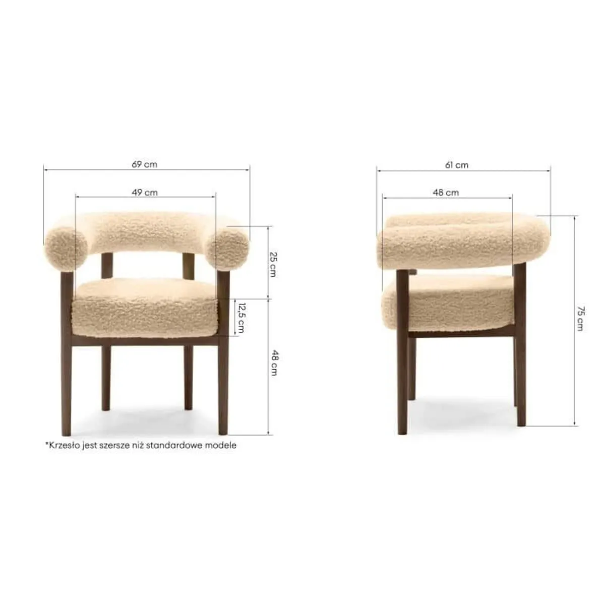 Puffy Boucle Dining Chair Wide Beech Frame - Image 2