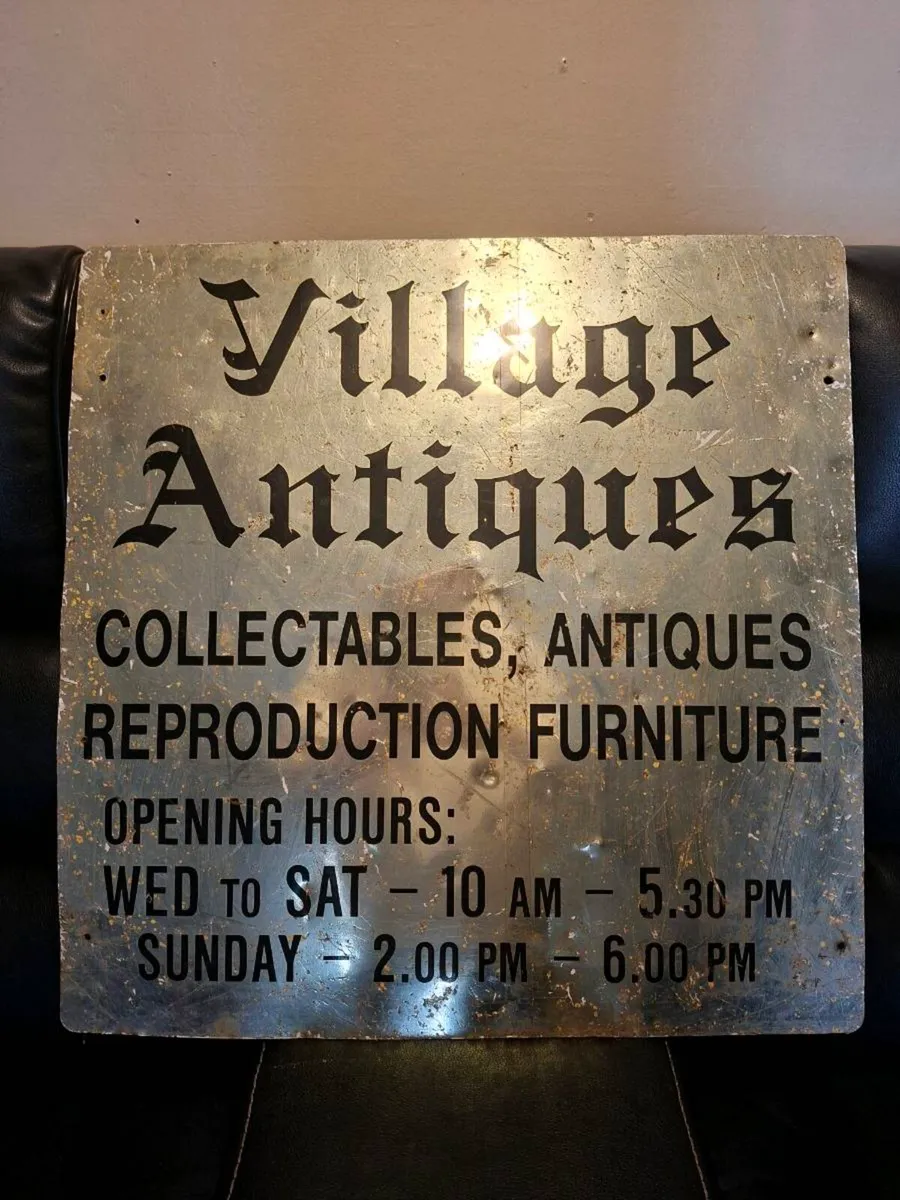 Village Antiques metal Advertising Shop Sign - Image 1
