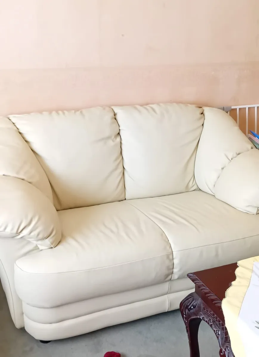 Cream Faux Leather Sofa Set – 3 Seater & 2 Seater - Image 1