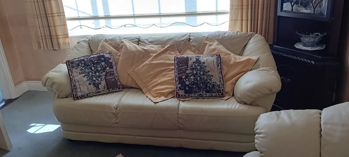 Cream Faux Leather Sofa Set – 3 Seater & 2 Seater - Image 3