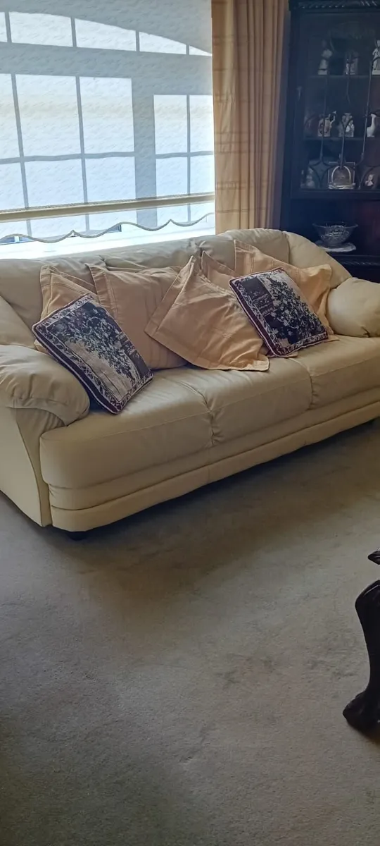Cream Faux Leather Sofa Set – 3 Seater & 2 Seater - Image 2