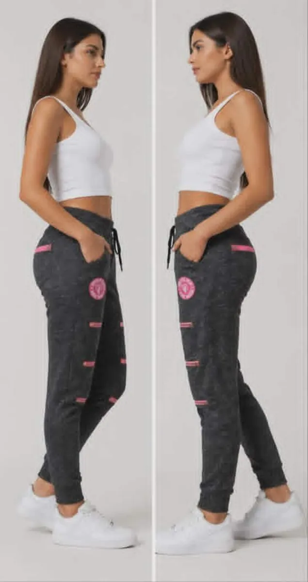 Women's Zipper Joggers – Graphite with Pink Detail - Image 4
