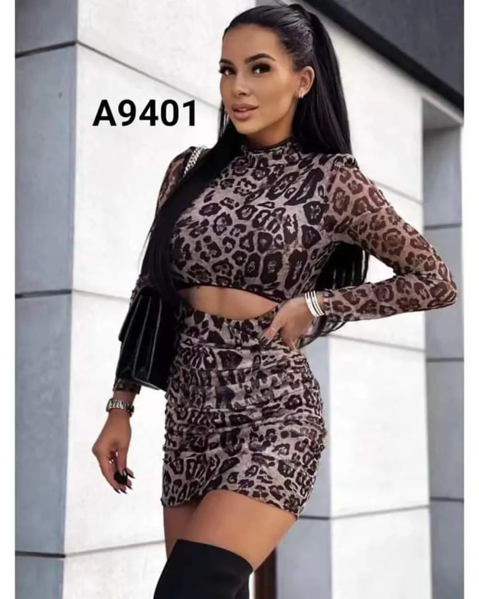 Velvet animal Print Mock Neck Dress - Image 2