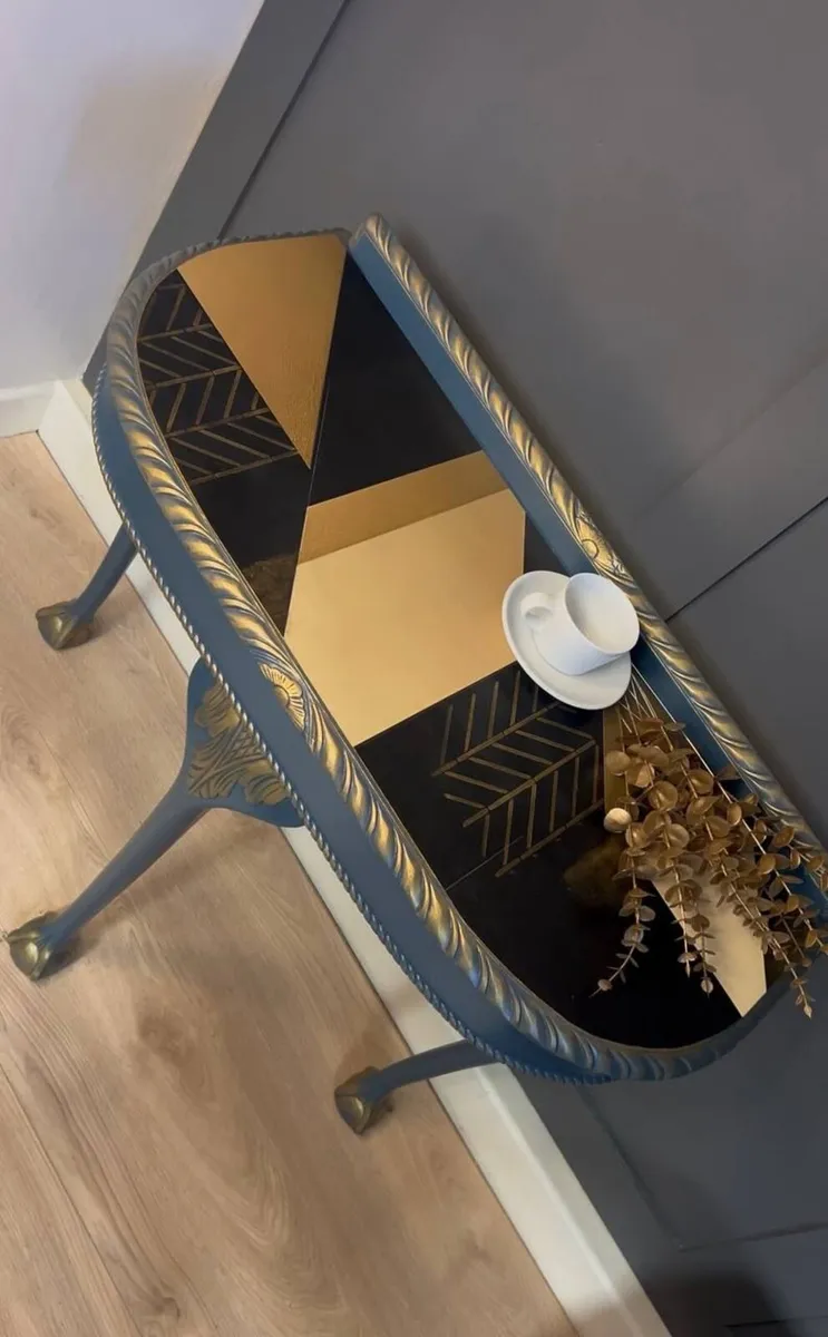 Blue and gold console table half moon - Image 3