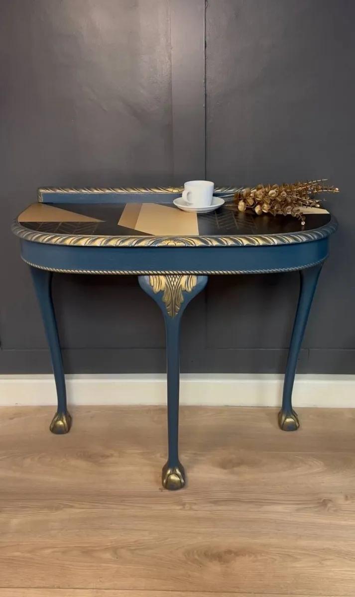 Blue and gold console table half moon - Image 1