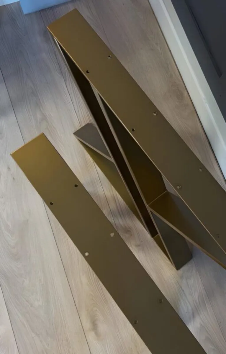 Set of 2 Hourglass-Shaped Gold Steel Table Legs - Image 3