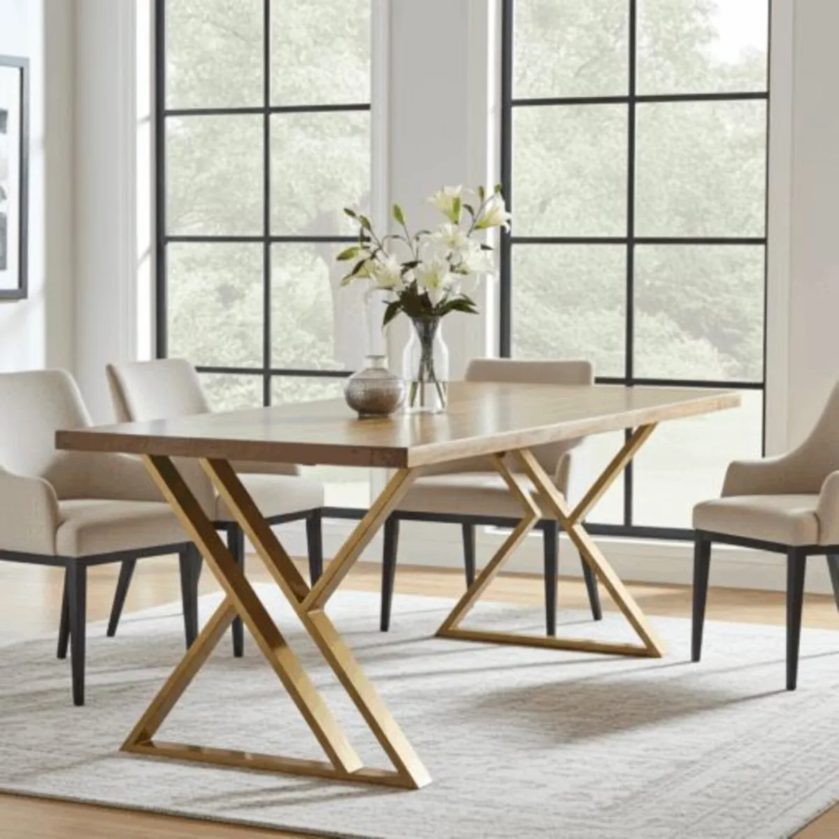 Set of 2 Hourglass-Shaped Gold Steel Table Legs - Image 1