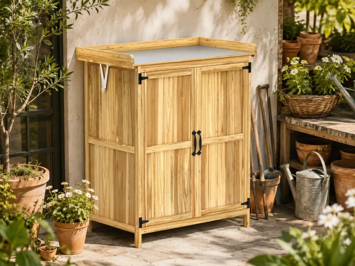 Wooden Garden Storage Cabinet with Stainless Steel - Image 3