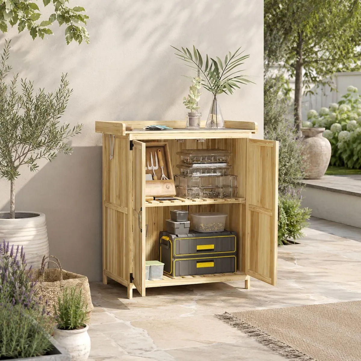 Wooden Garden Storage Cabinet with Stainless Steel - Image 4