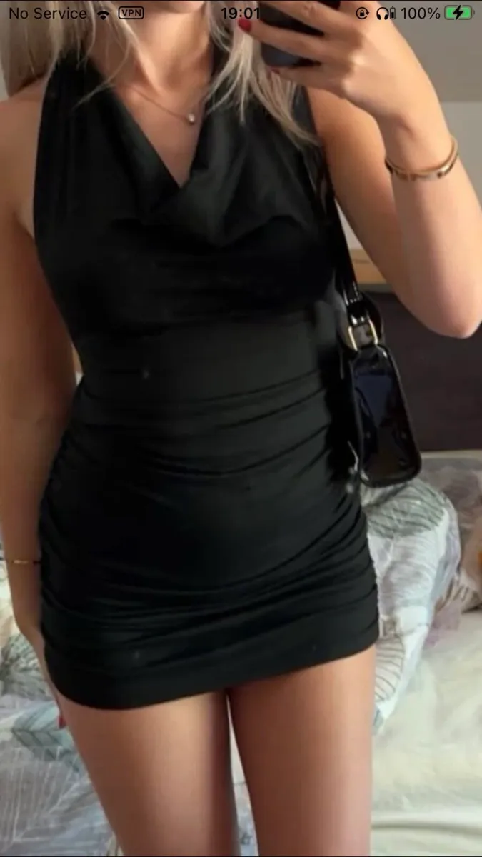Size XS Black Ruched Halter Dress