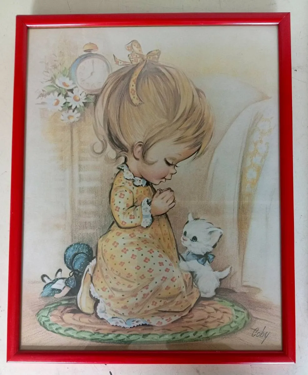 Two Vintage Coby Boy Girl Praying Pictures - Image 2
