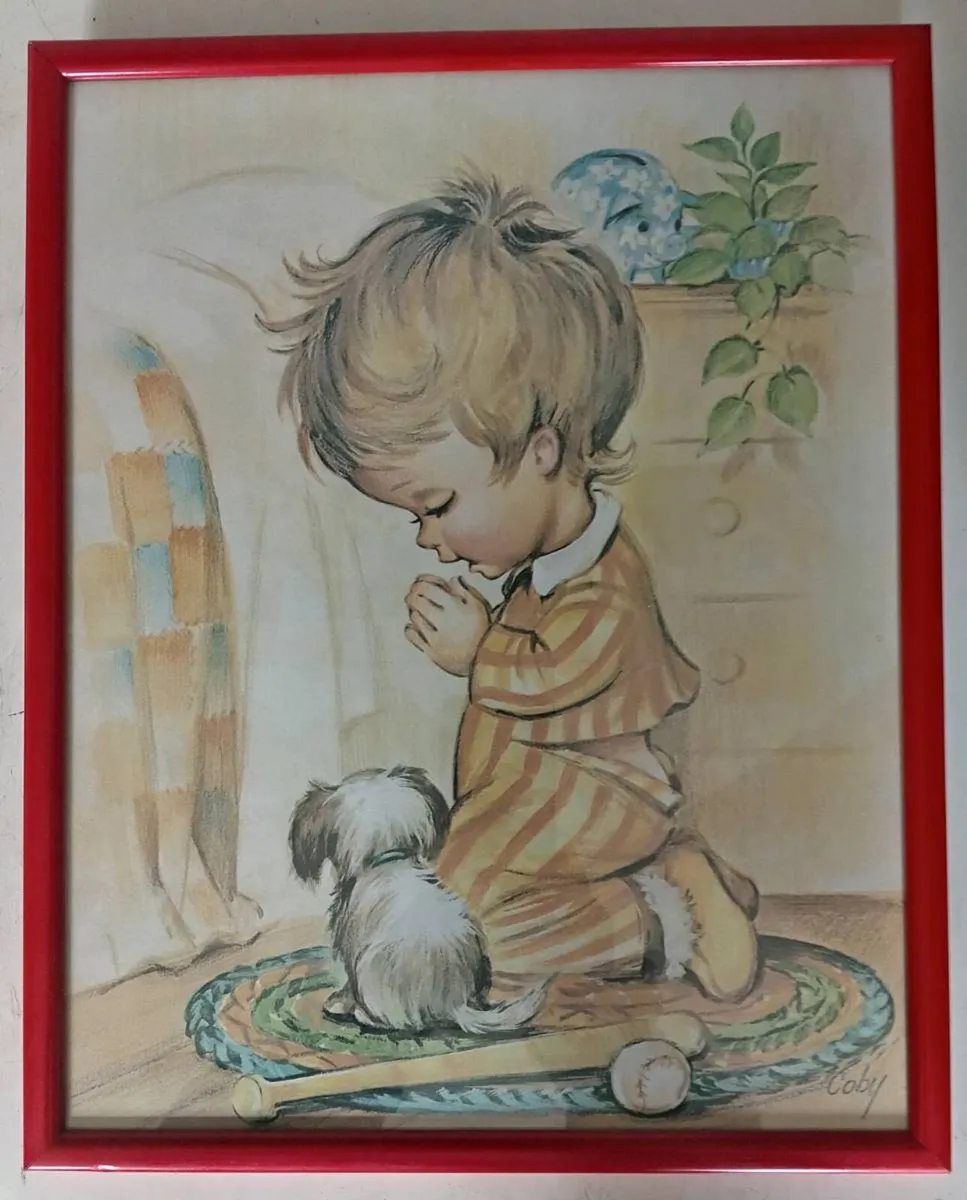 Two Vintage Coby Boy Girl Praying Pictures - Image 3