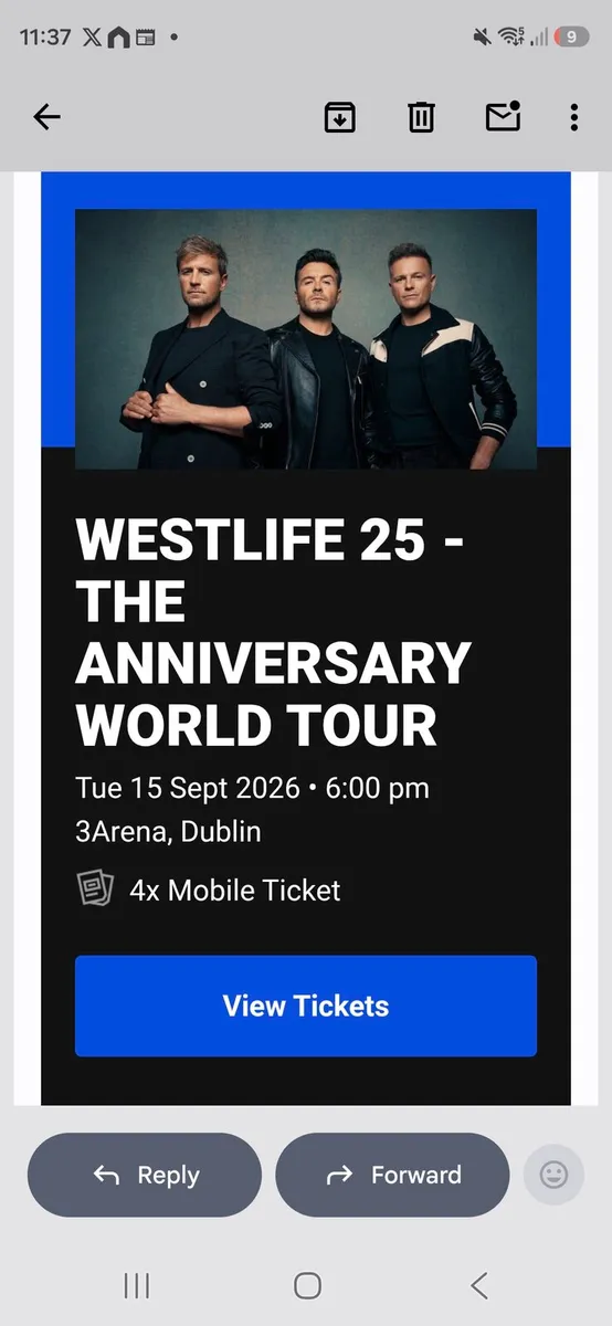 Westlife Tickets x 4