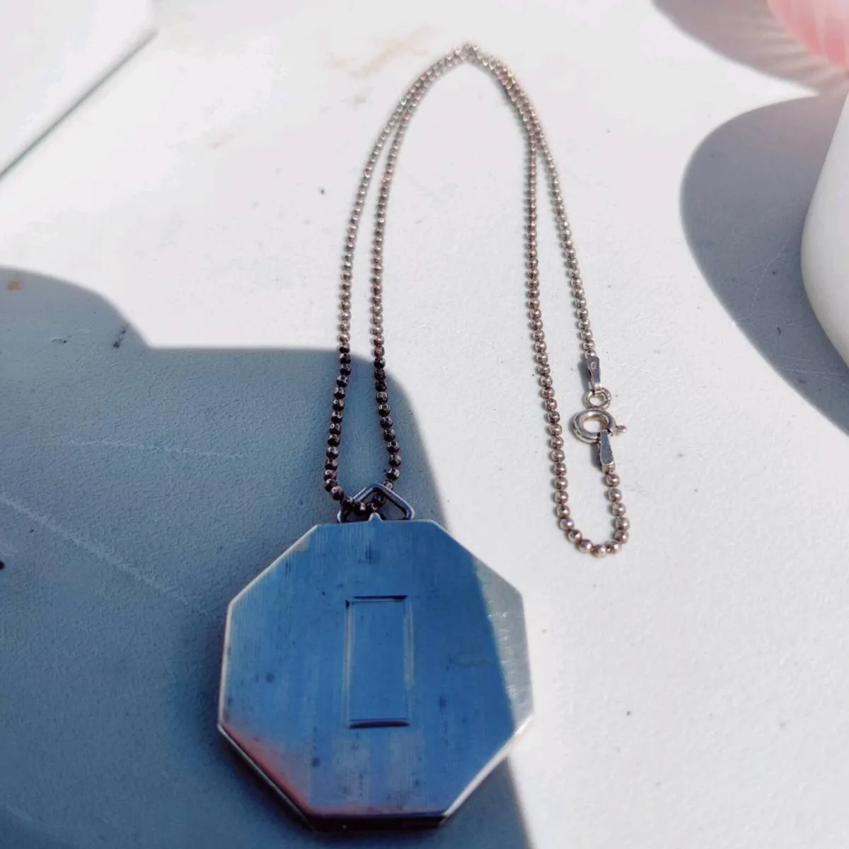 HUGE OCTAGONAL 1930'S 925 Silver Belcher 18"Locket - Image 2