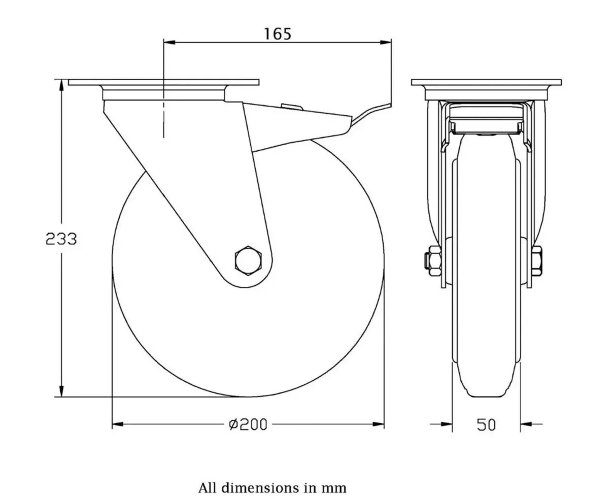 Castor Wheels 200mm Industrial Brake Wheels - Image 3