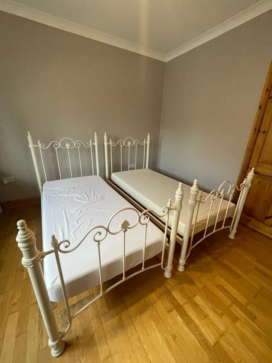 Ivory Metal Framed Single Beds - Image 1