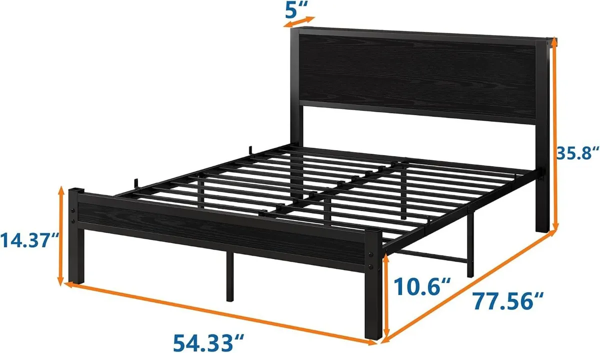 Bed Frame Metal Platform with Wood Headboard - Image 2