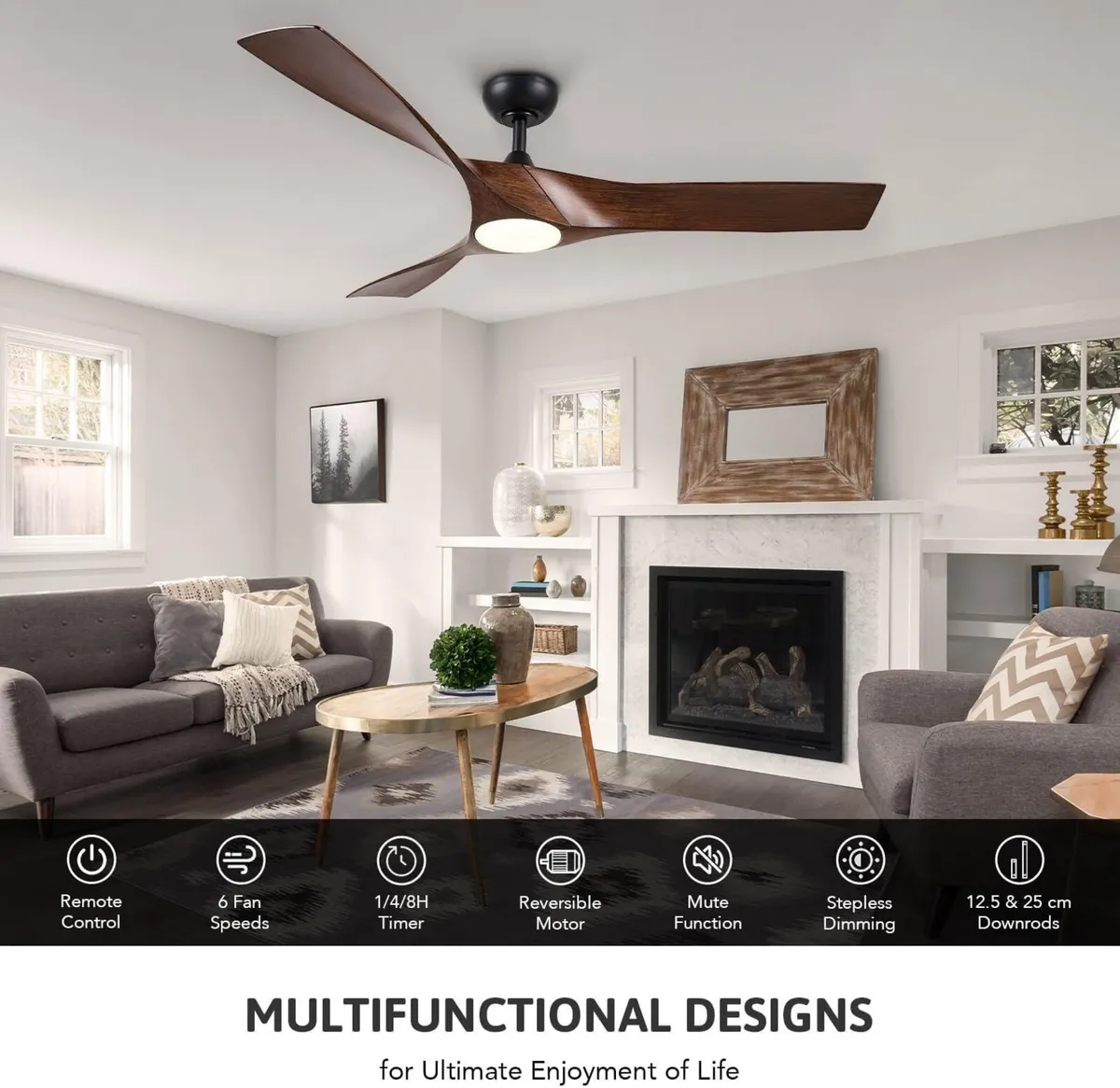 52 Inch Ceiling Fan with Light Remote Control - Image 2