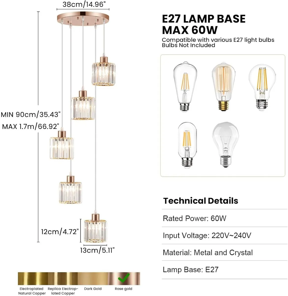 Crystal 3-Light Pendant Ceiling Light Kitchen - Image 3