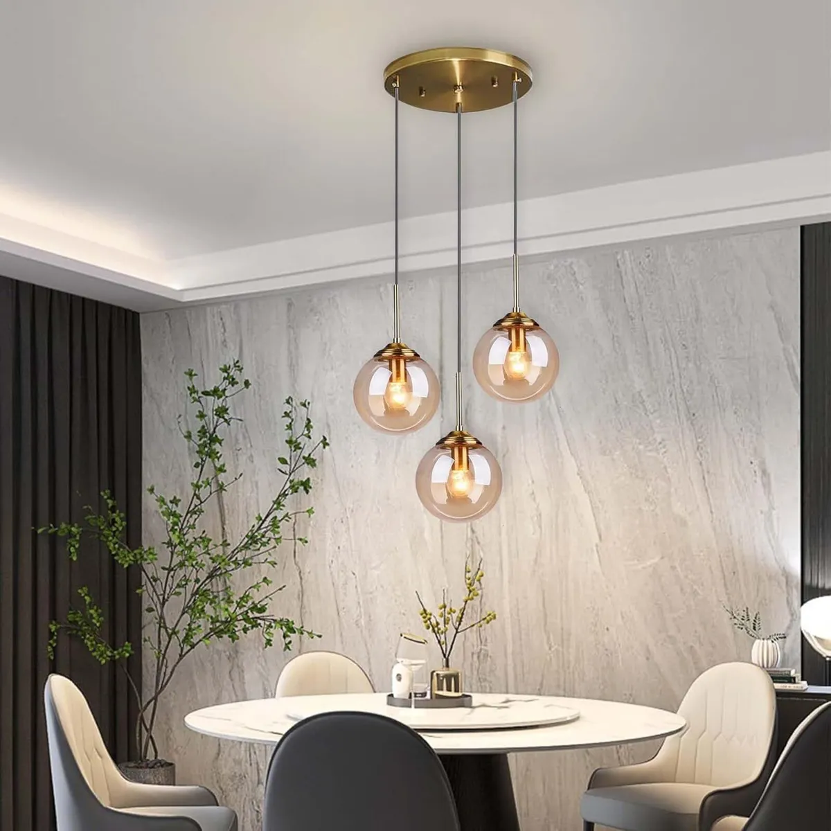 Industrial Vintage 3 Way Pendant Light with Brass - Image 3