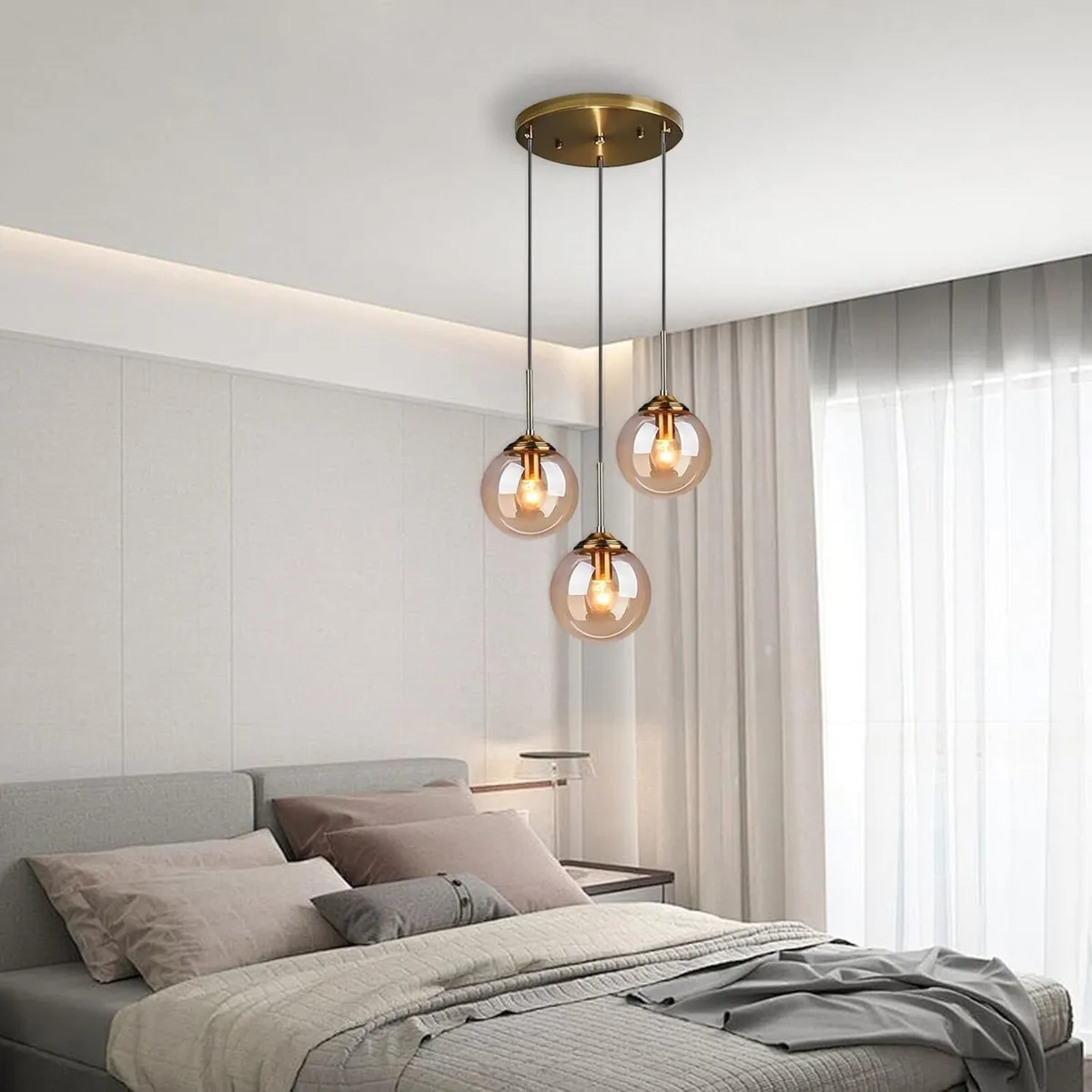 Industrial Vintage 3 Way Pendant Light with Brass - Image 4