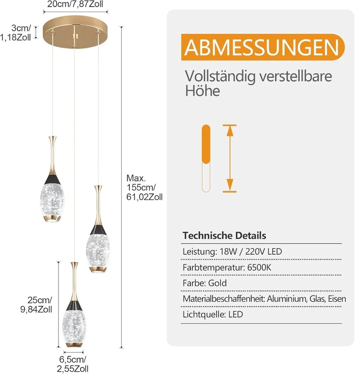 Modern Pendant Light LED Height Adjustable - Image 2