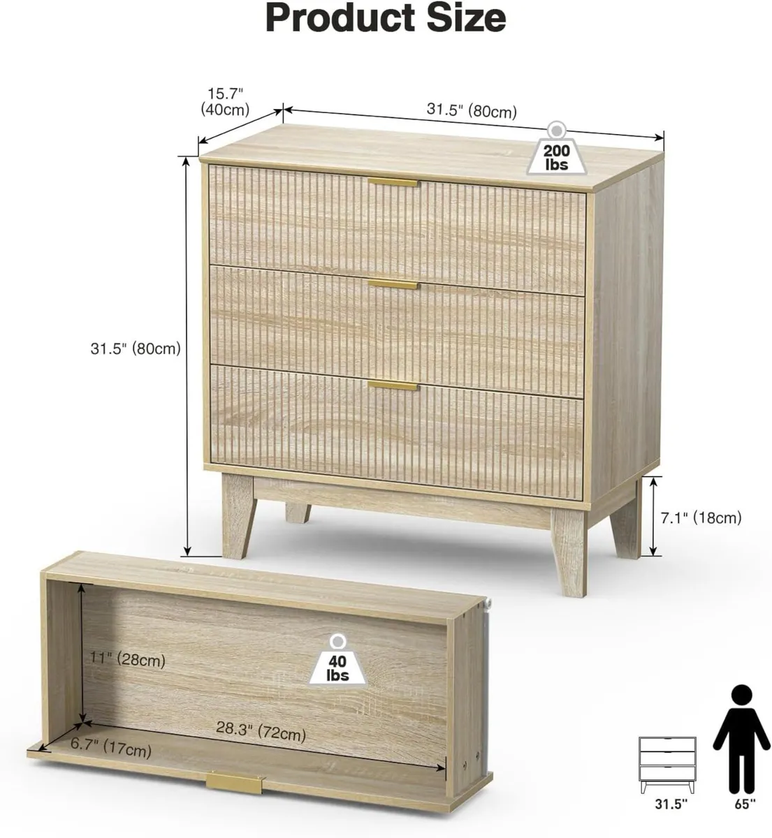 Bedroom Chest of 3 Drawers Wooden Closet Dressers - Image 2