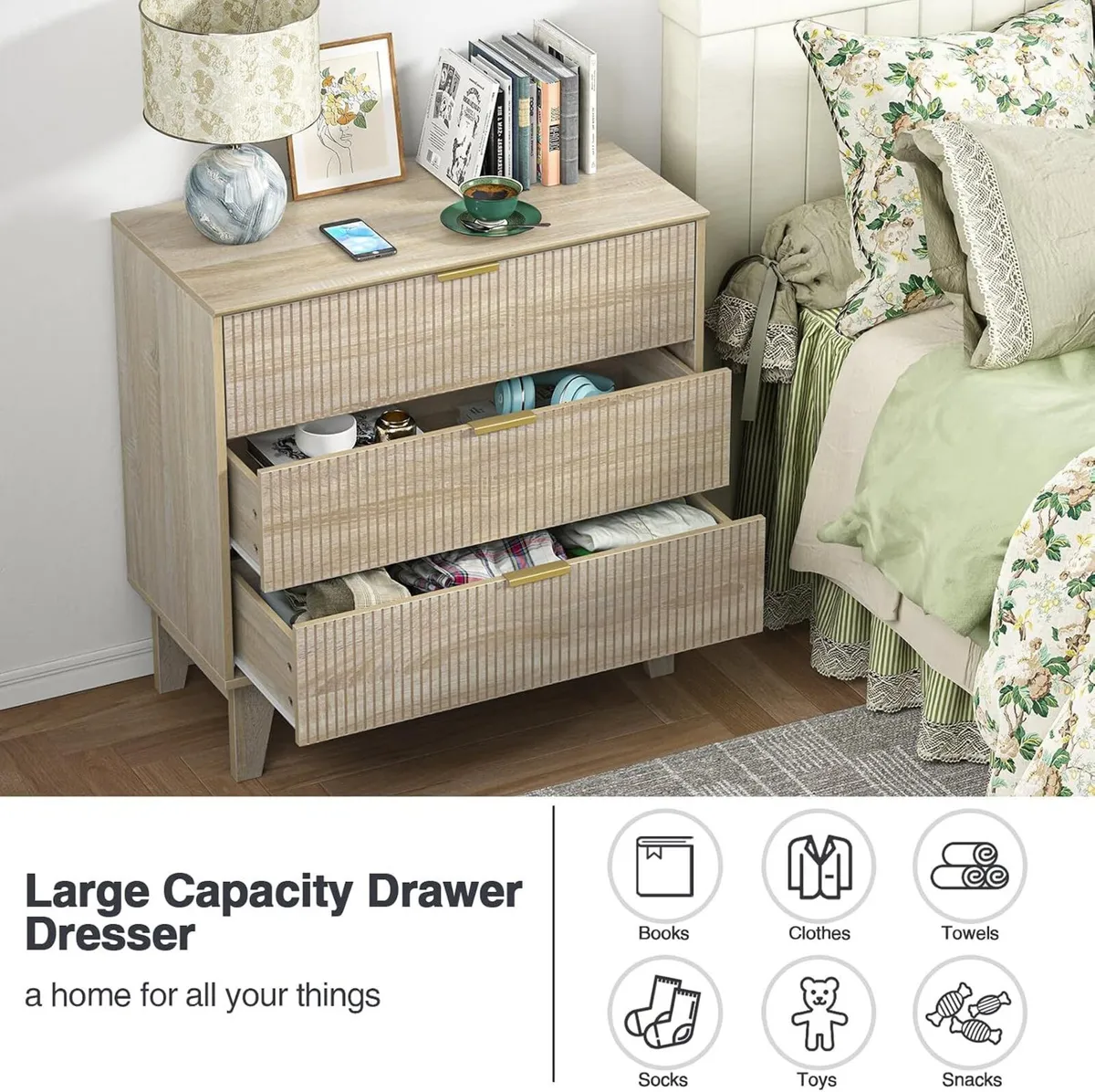 Bedroom Chest of 3 Drawers Wooden Closet Dressers - Image 3