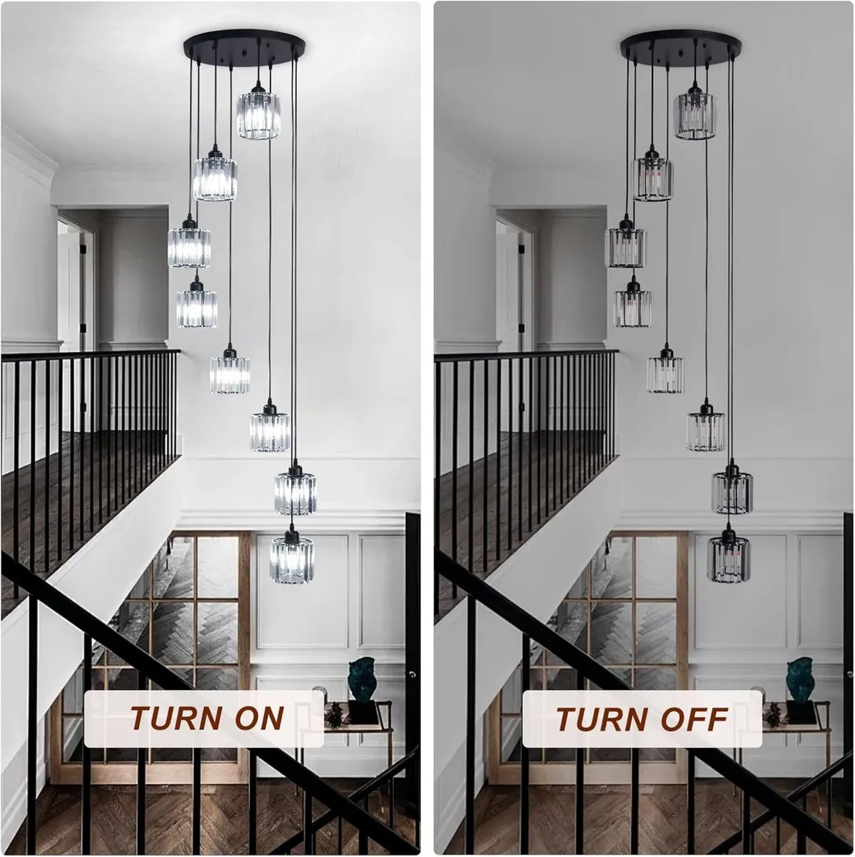 8-Light Crystal Staircase Chandelier Long Drop E27 - Image 3