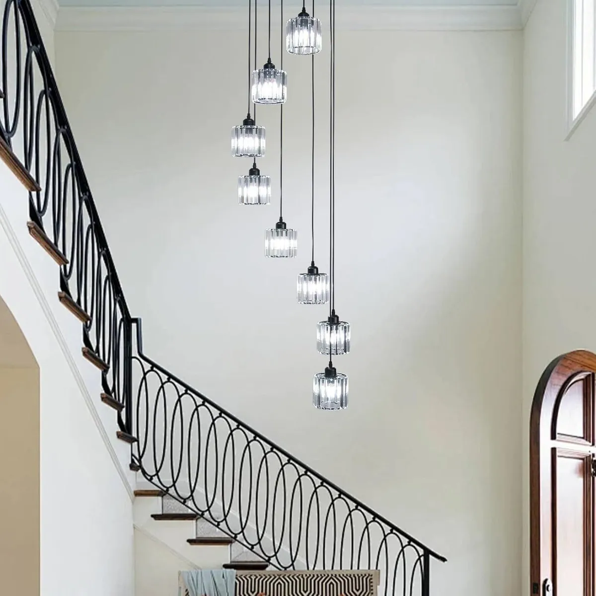 8-Light Crystal Staircase Chandelier Long Drop E27 - Image 2