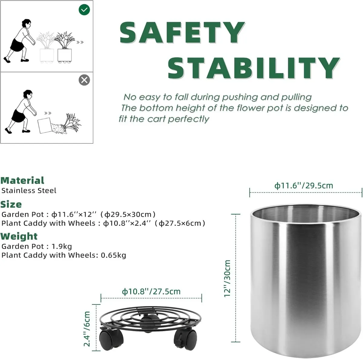 Pots for Plants Stainless Steel Round Rim - Image 2