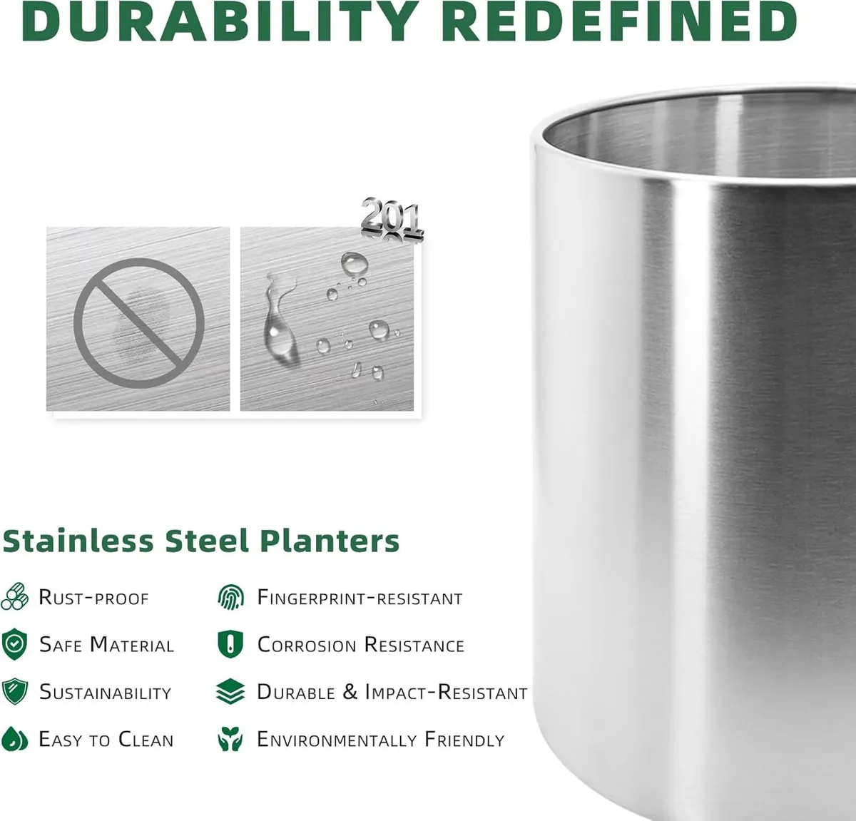 Pots for Plants Stainless Steel Round Rim - Image 3