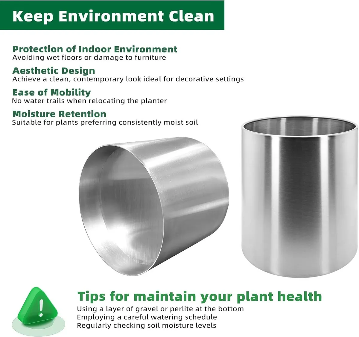 Pots for Plants Stainless Steel Round Rim - Image 4