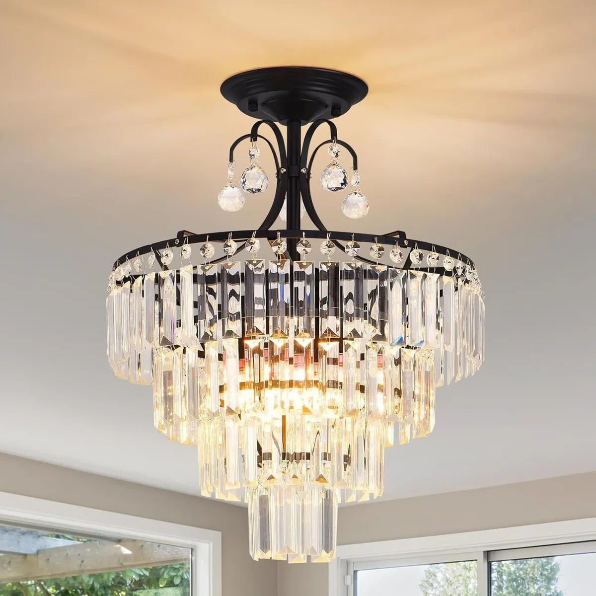 Crystal Round Chandelier Antique Modern Semi - Image 1