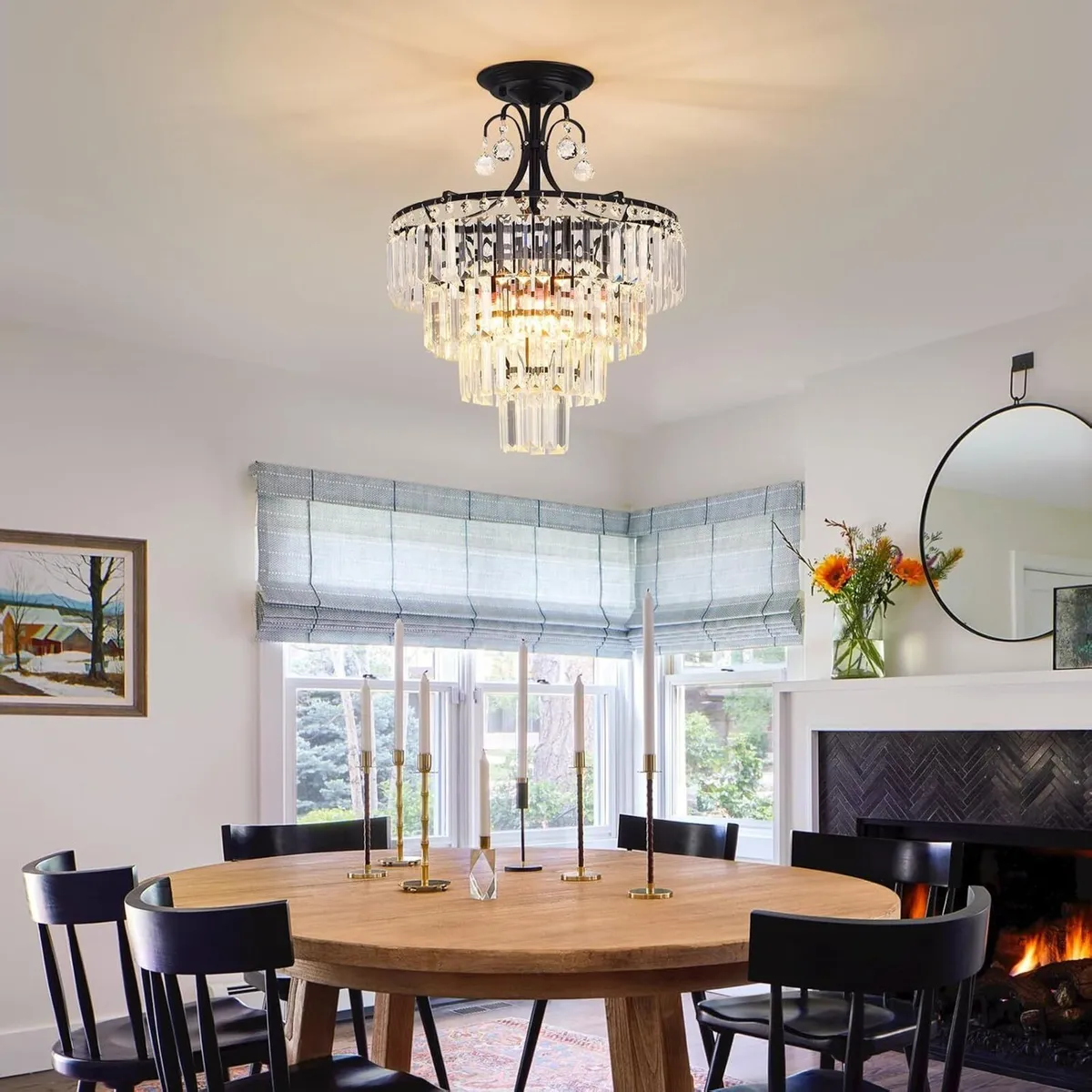 Crystal Round Chandelier Antique Modern Semi - Image 3