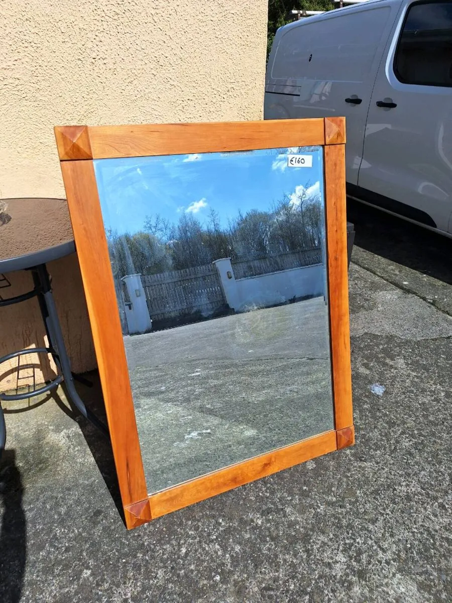 Large wooden bevelled framed mirror - Image 1