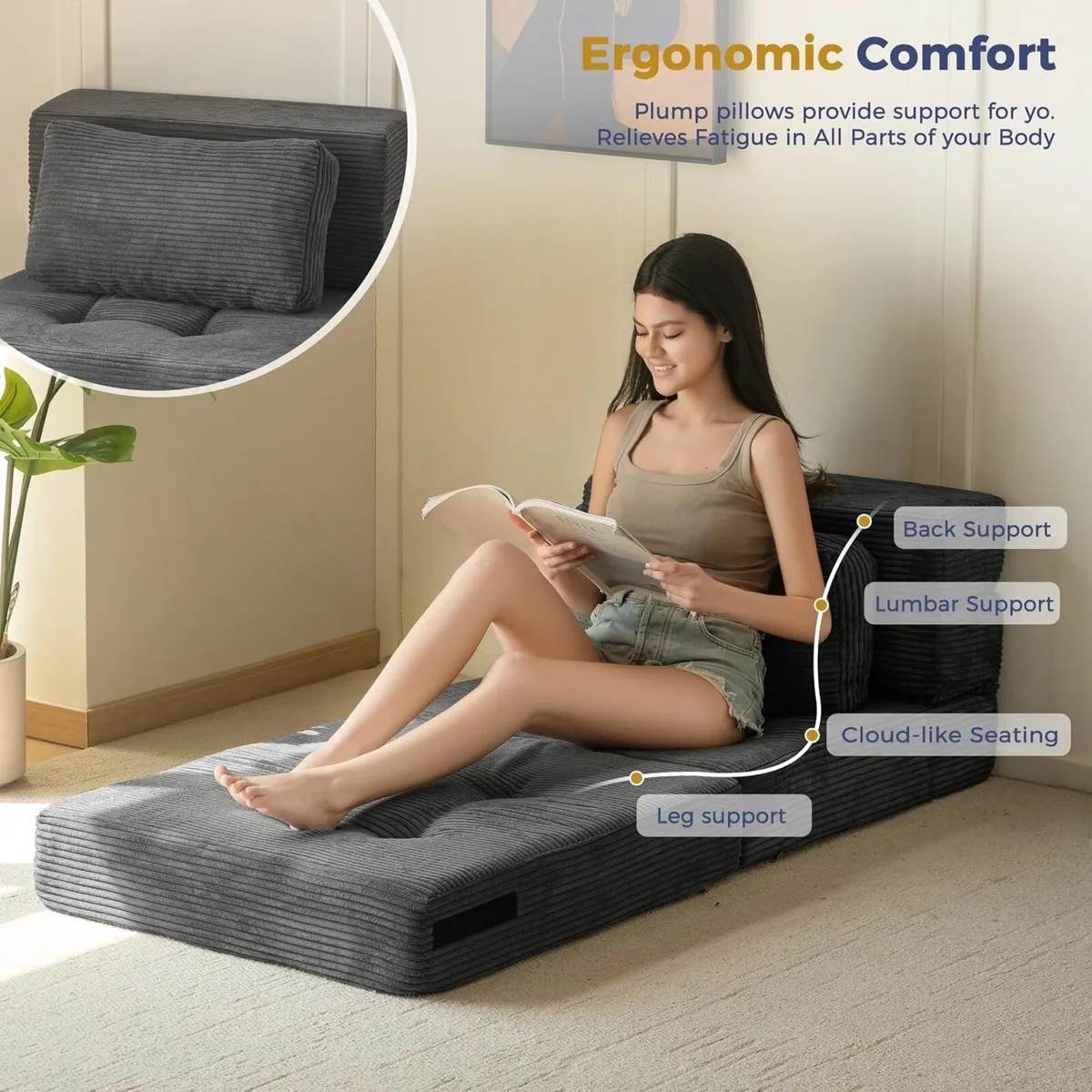 Folding Foam Sofa Bed Tri-Fold Mattress with 1 - Image 4