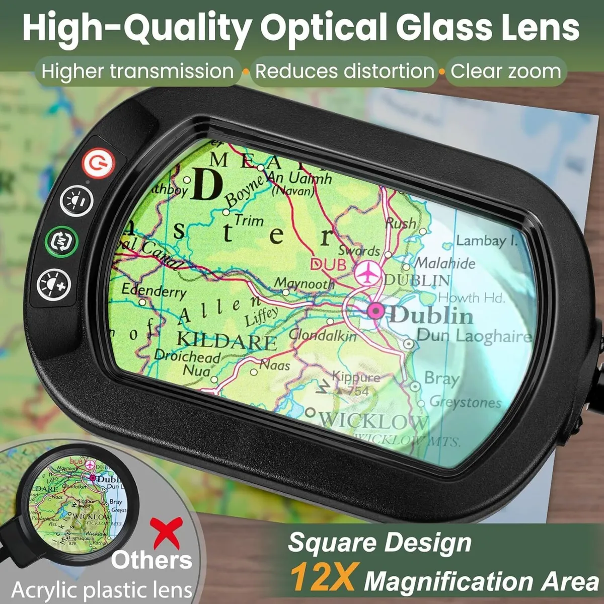 12x Rectangular Magnifying Glass with Light - Image 2